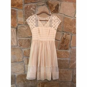 Anthropologie Embroidered Cream Dress