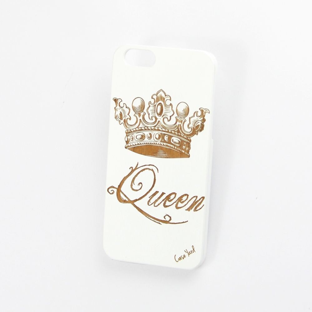 NEW CHERRY WOOD WHITE IPHONE CASE W. QUEEN DESIGN