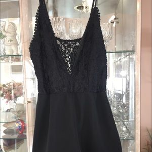 Black lace top V-neck romper