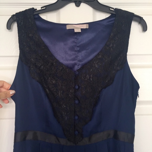 Navy Cocktail Dress with Black Lace - Picture 2 of 4