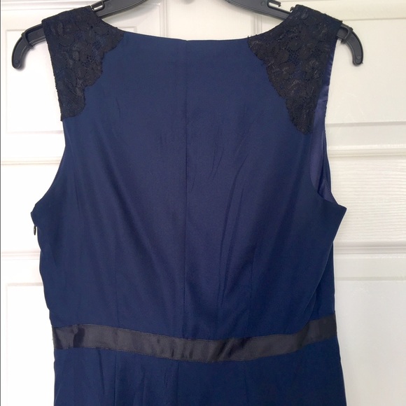 Navy Cocktail Dress with Black Lace - Picture 3 of 4