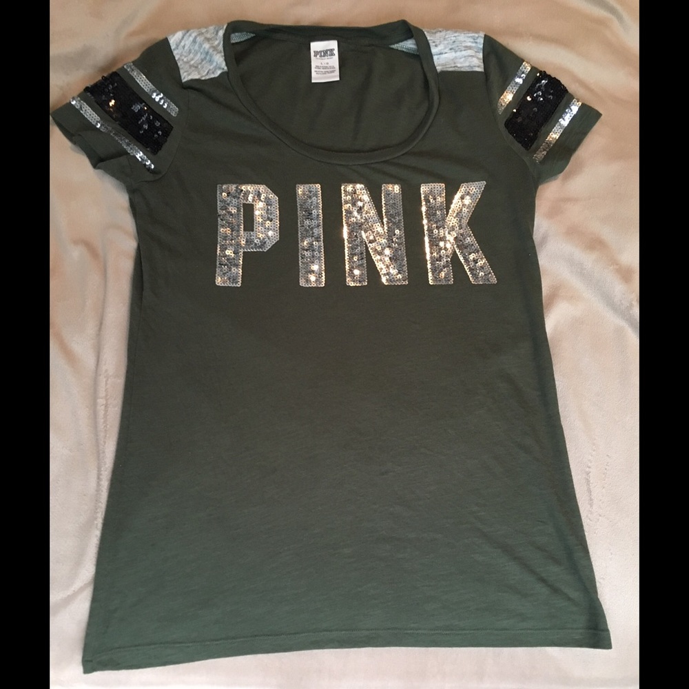 PINK sequined t-shirt dark green