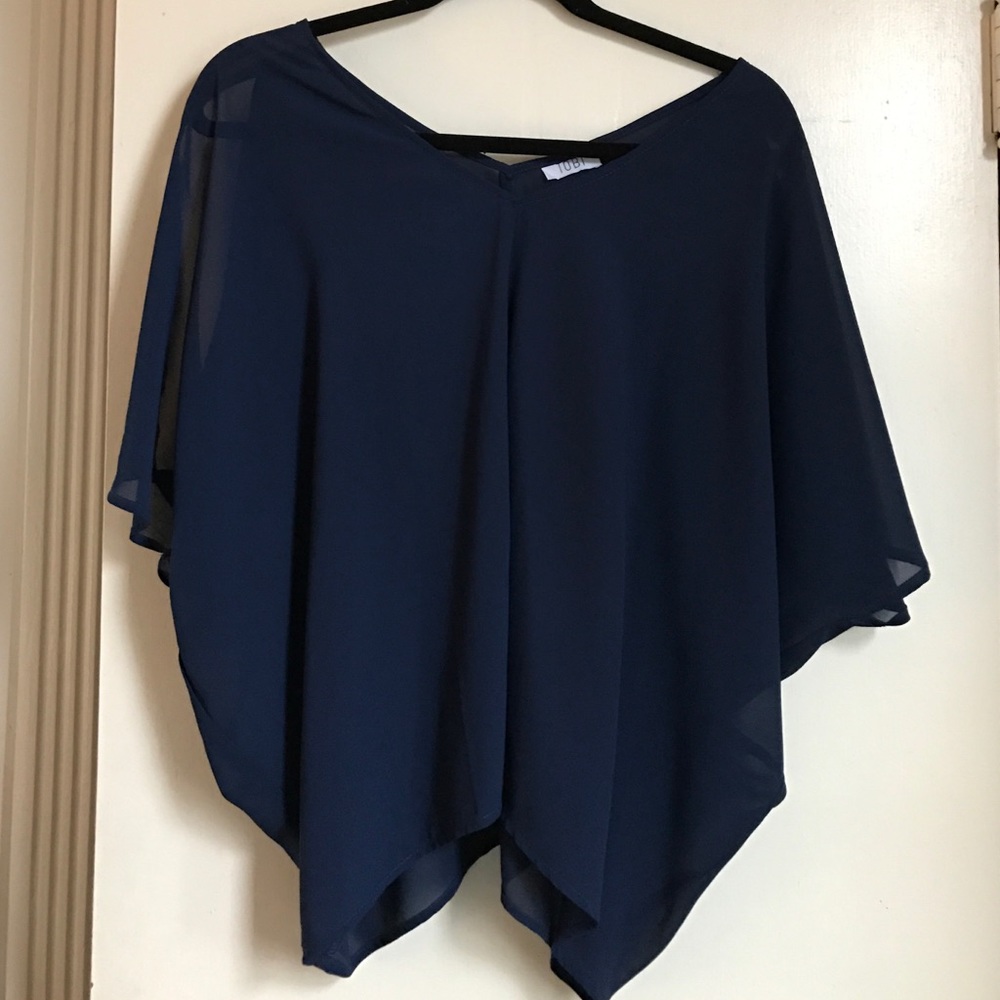 Flowy navy open-shoulder blouse