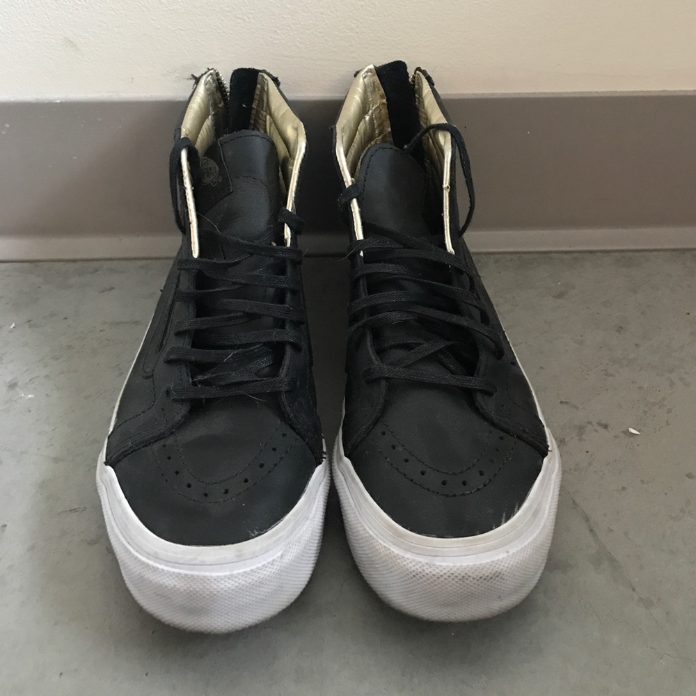 Vans black and gold hi tops
