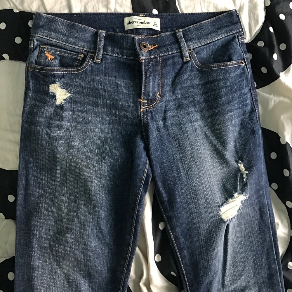 Abercrombie Kids Dark Wash Distressed Skinny Jeans
