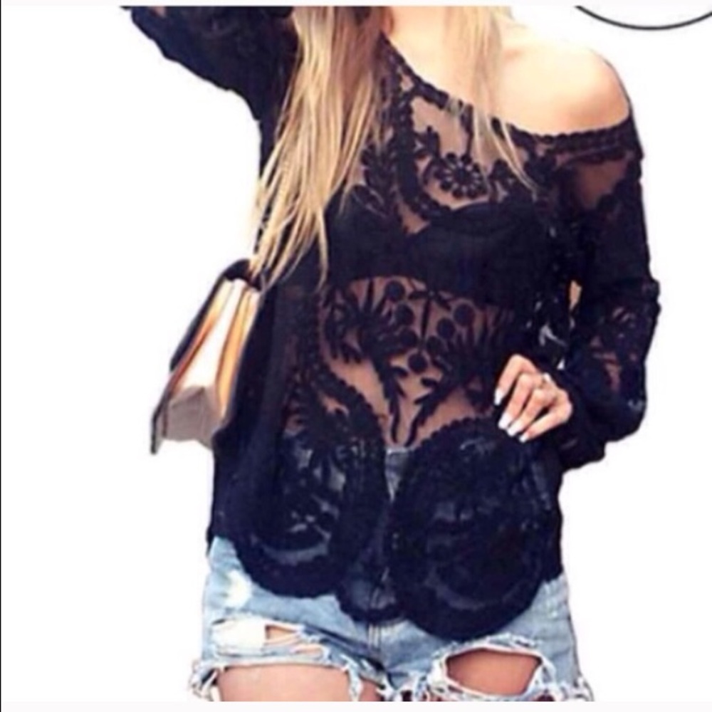 Black lace see through top