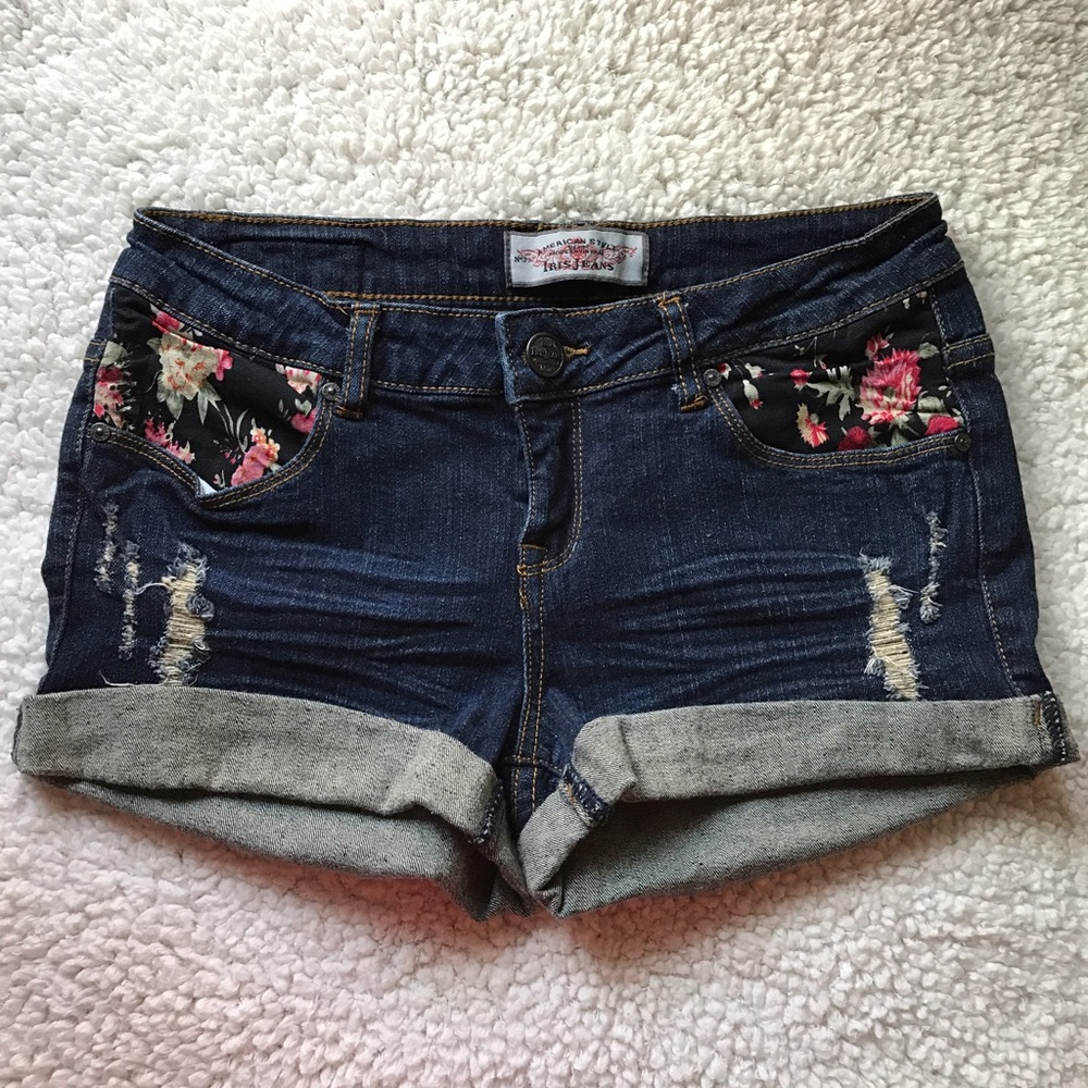 Denim with Floral Accent Shorts