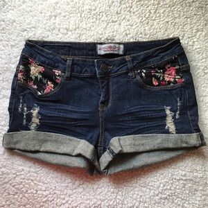 Denim with Floral Accent Shorts