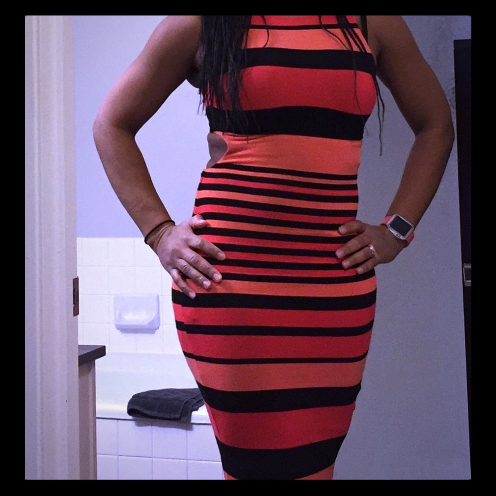 Black/reddish orange dress