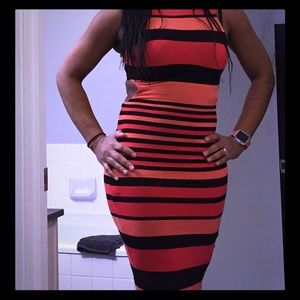 Black/reddish orange dress