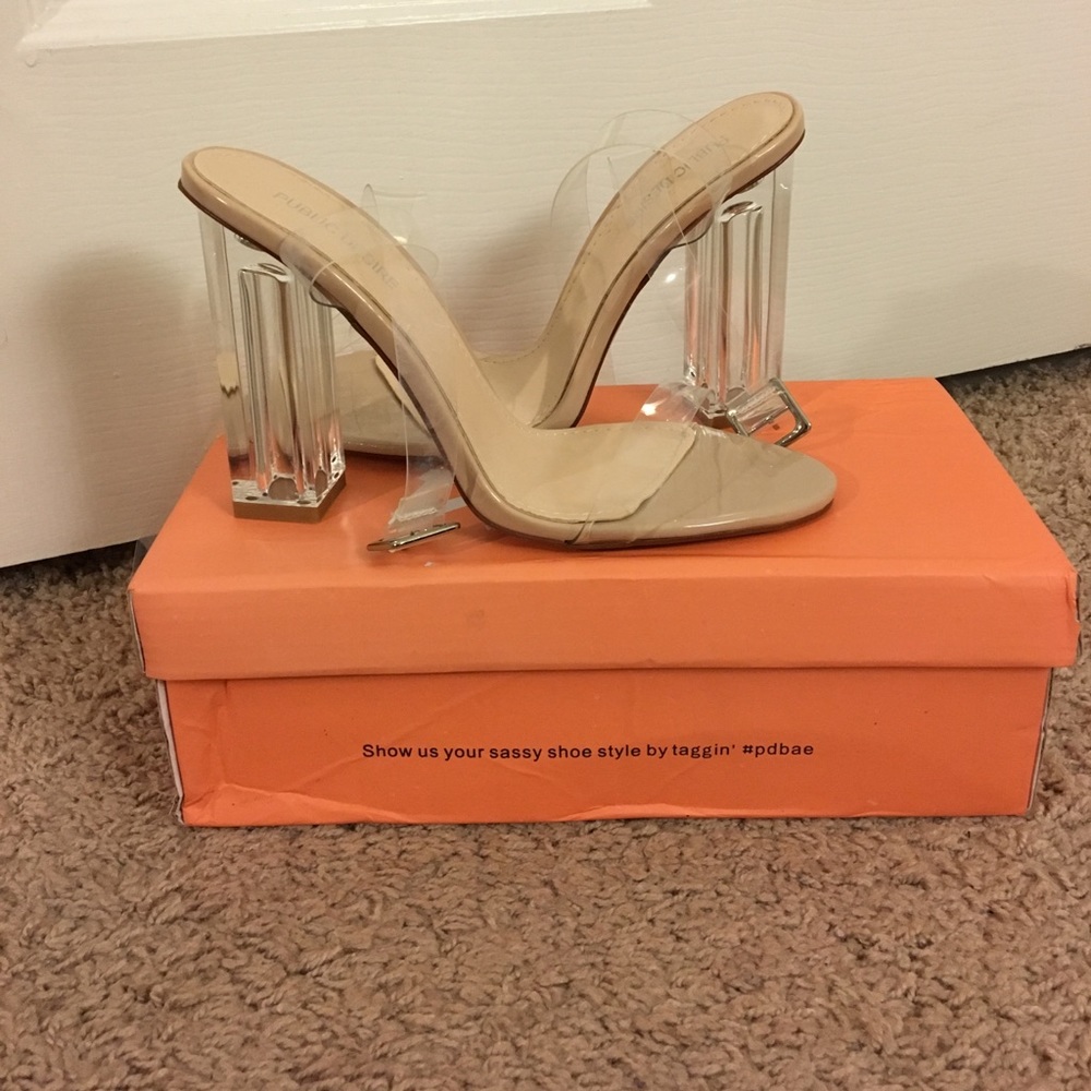 Public desire clear/nude heels