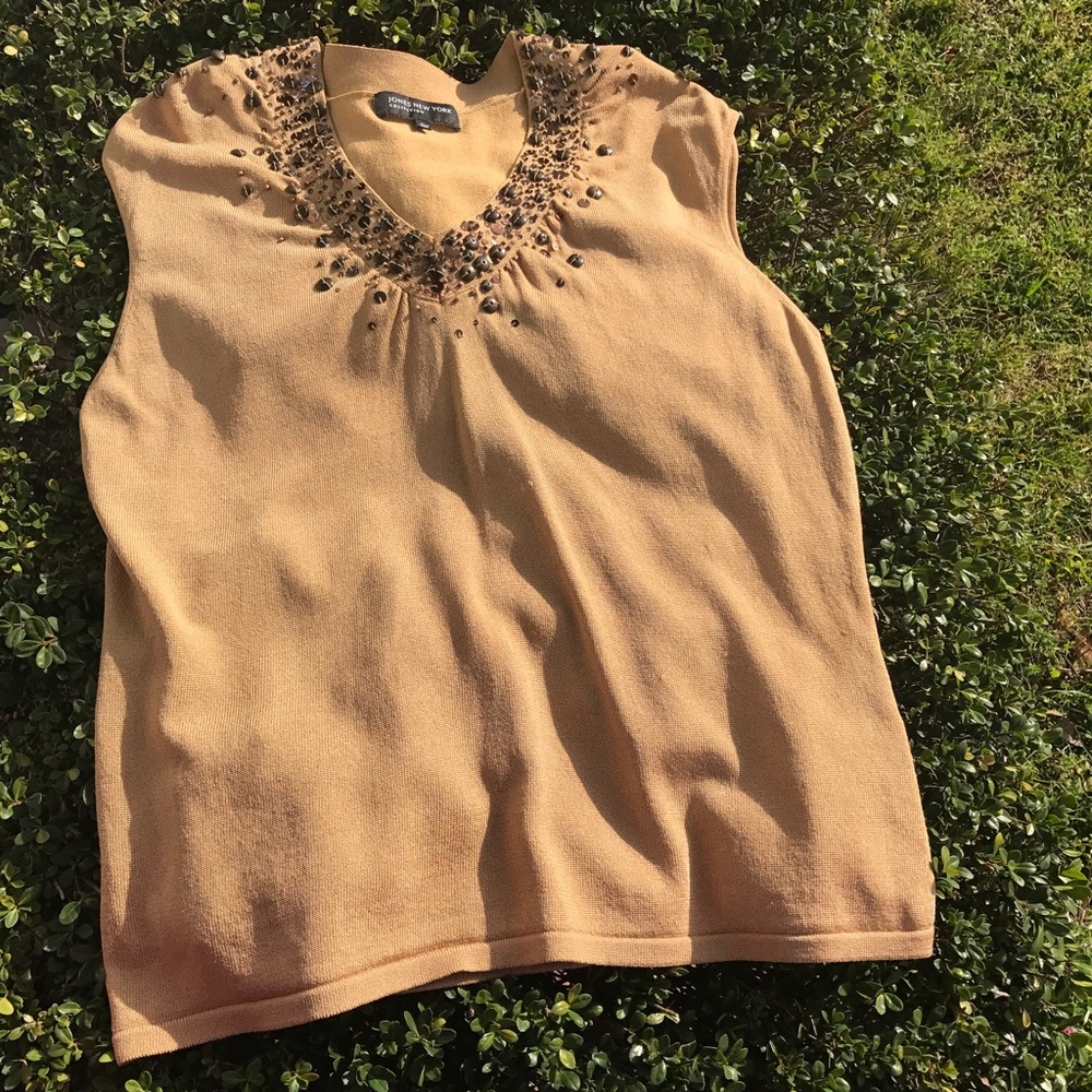 Jones New York Embellished Camel Sleeveless Top