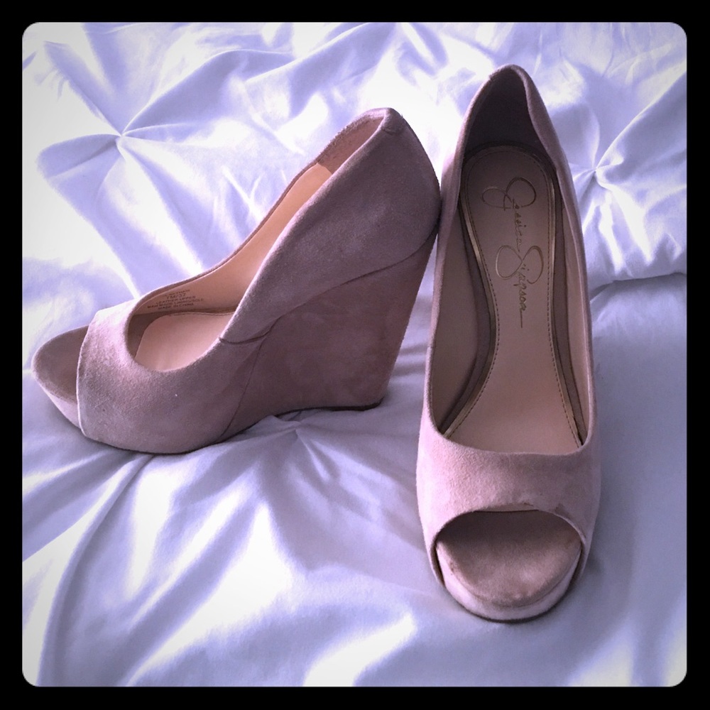 Jessica Simpson suede peep toe wedges