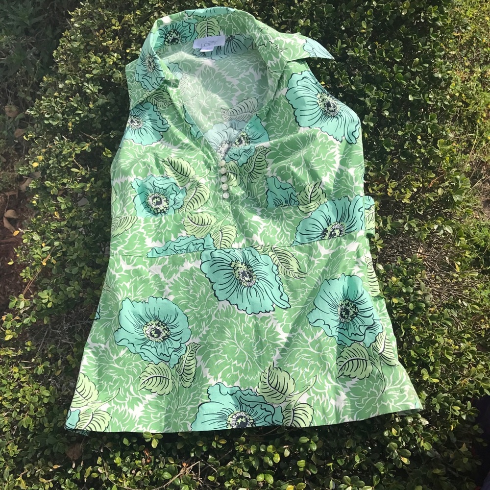 Ann Taylor Loft Sleeveless Tie-Back Floral Blouse