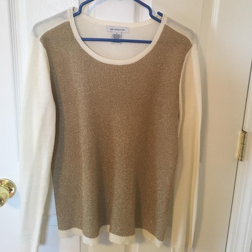 Liz Claiborne gold and cream light weight sweater