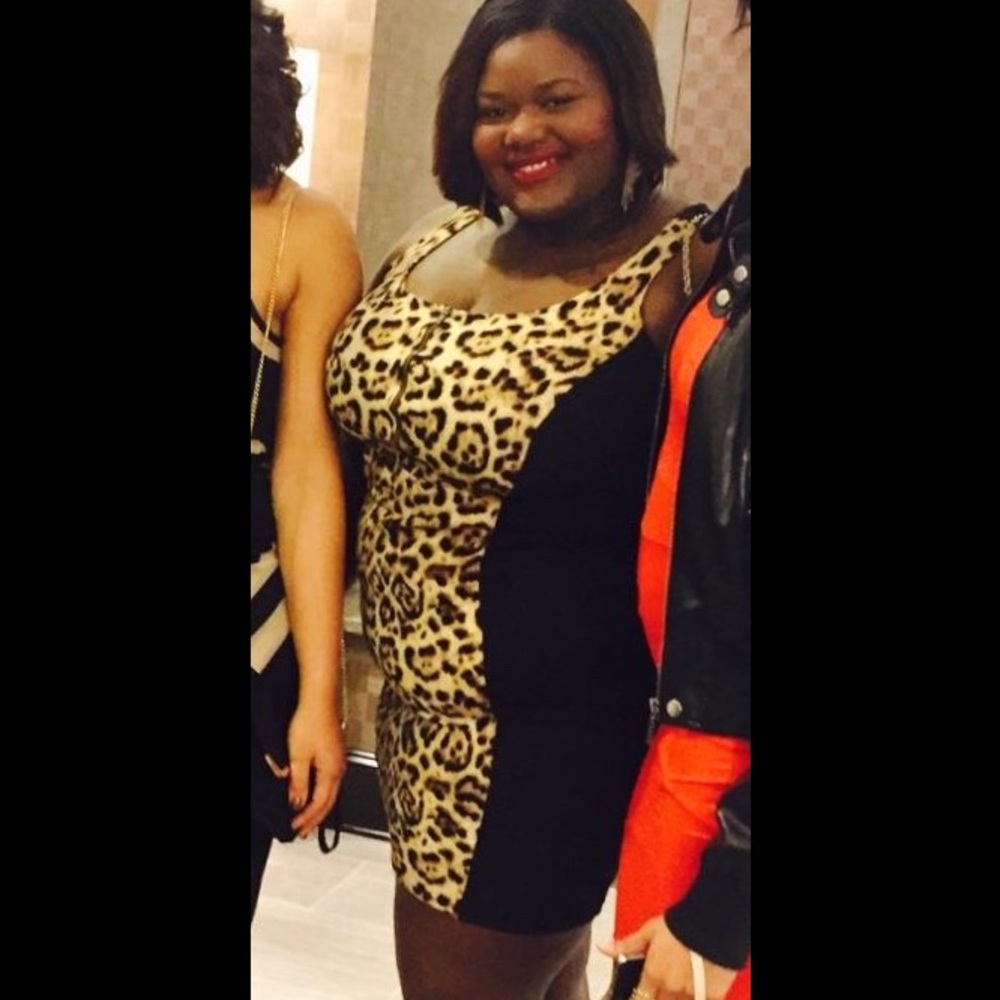 Cheetah print and black body con dress.