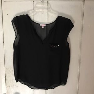 Sheer black t shirt with studs on pocket