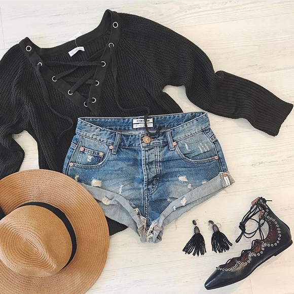 Bamboo Sky Sweaters - SOLD Lace Up Sweater