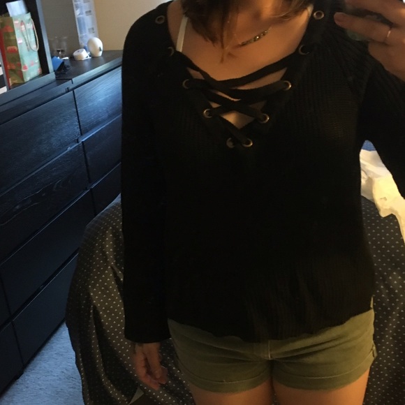 SOLD Lace Up Sweater - Picture 2 of 5