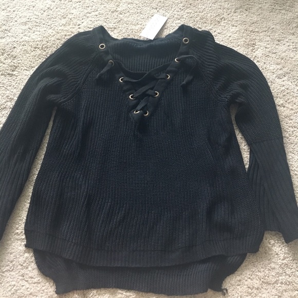 SOLD Lace Up Sweater - Picture 3 of 5