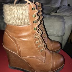 Brown Wedge heeled Combat Boots