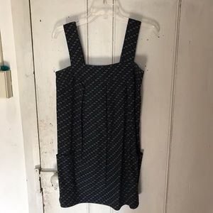 Black dress with tiny blue and white pattern