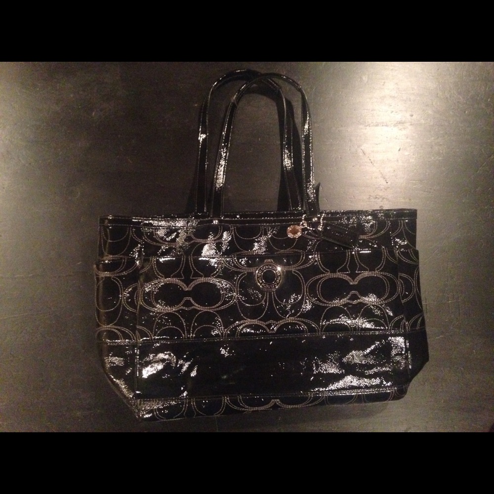 Coach black patent diaper bag/laptop bag