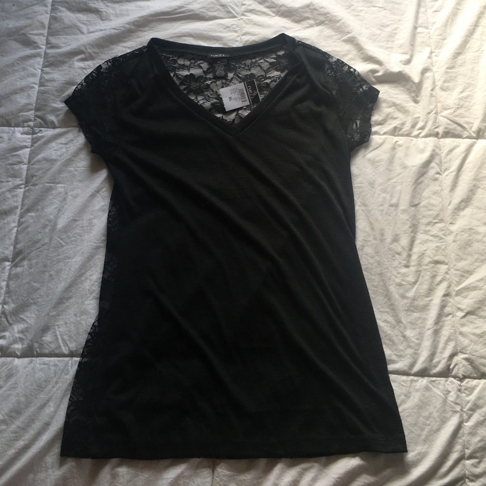 Rue 21 black vneck with see thru detailing