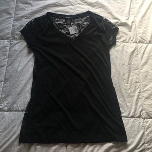 Rue 21 black vneck with see thru detailing