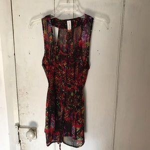 Sheer racerback button up tank top with back tie