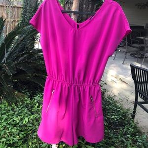 Bright Pink Romper with Gold Zip Pockets