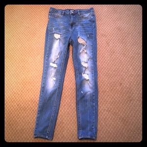 Missguided destroyed medium wash blue skinny jeans