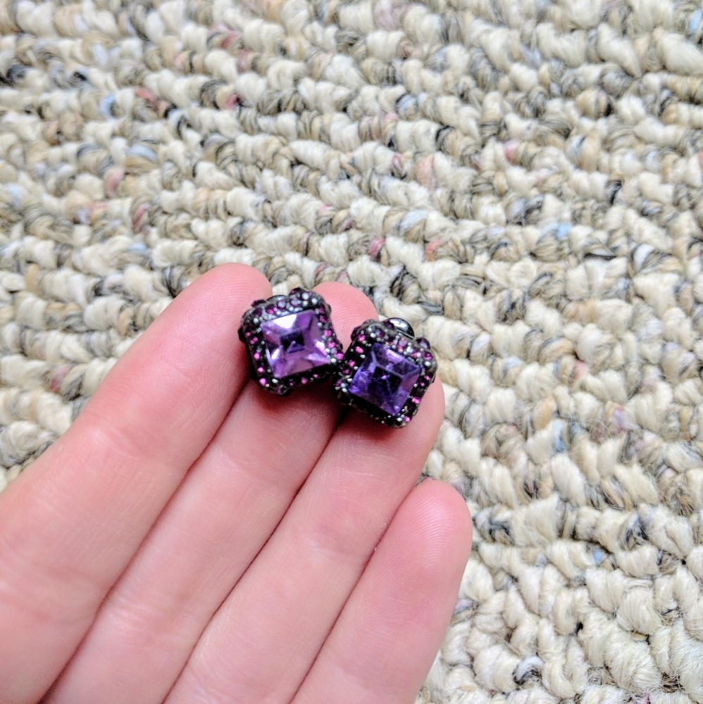 Deep violet purple colored large stud earring