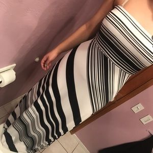 Strapless black and white striped maxi dress!