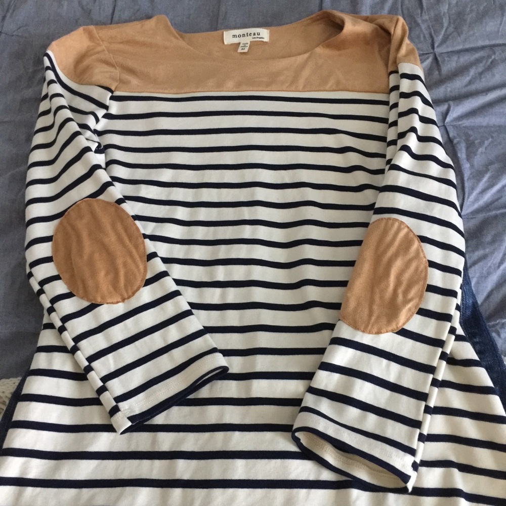 Super cute, EUC striped shirt with elbow patches.