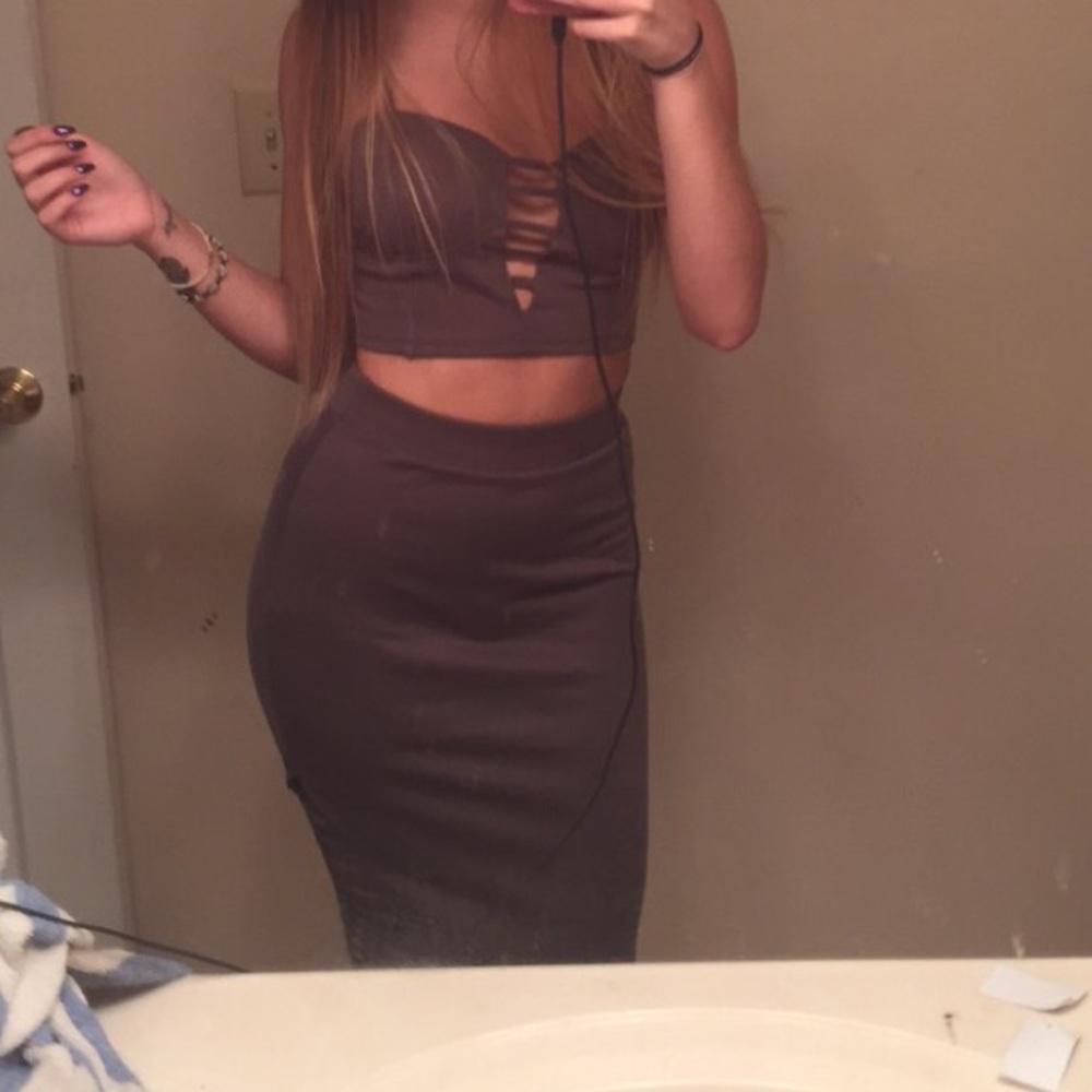Olive colored two piece outfit