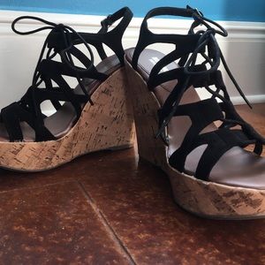 Black lace up wedges