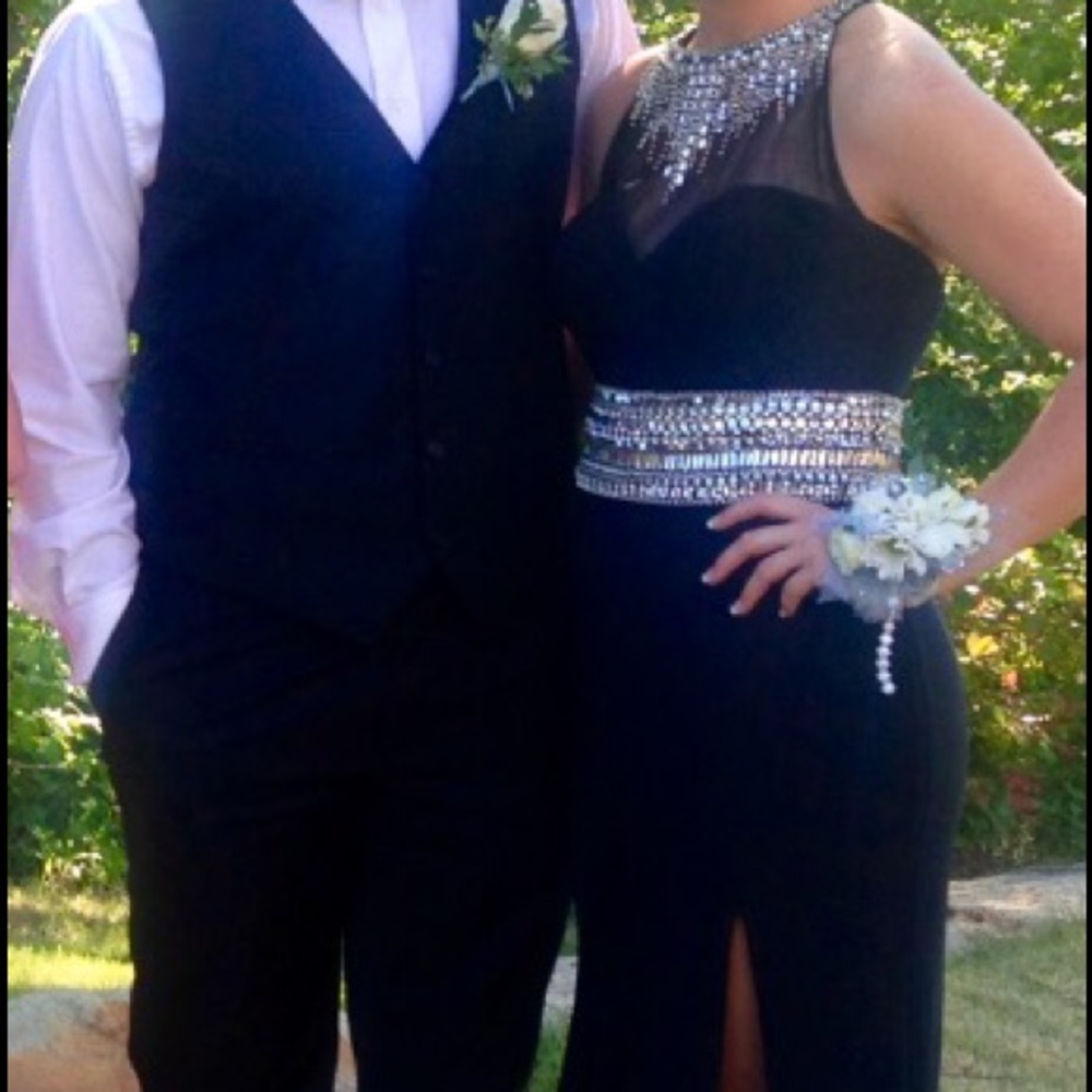 Black silver beaded prom dress