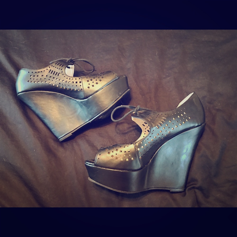 Charlotte Russe- Black Wedges- Size 10