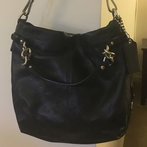 Black Leather Coach Hobo Handbag