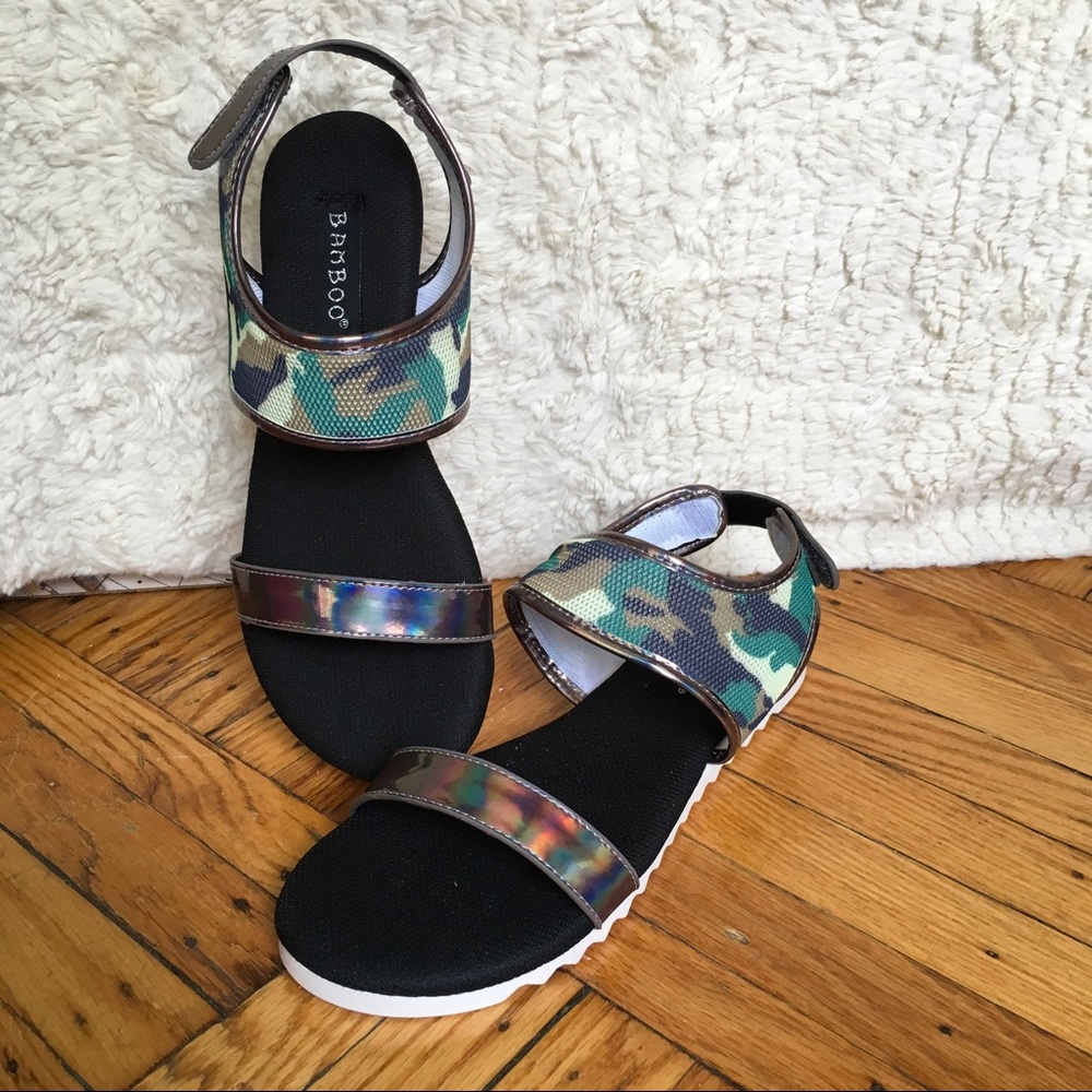 NWB Camo open toe slingback sandals