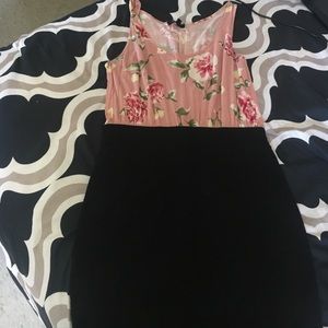 Pink floral and black dress