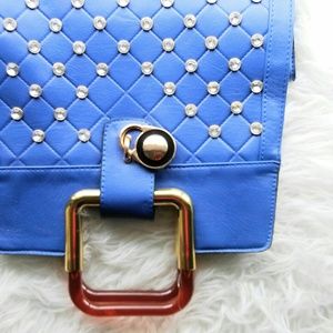 FAUX BLUE LEATHER CLUTCH