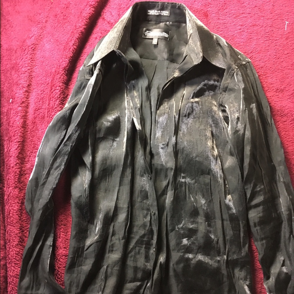 Large black shiny button-down
