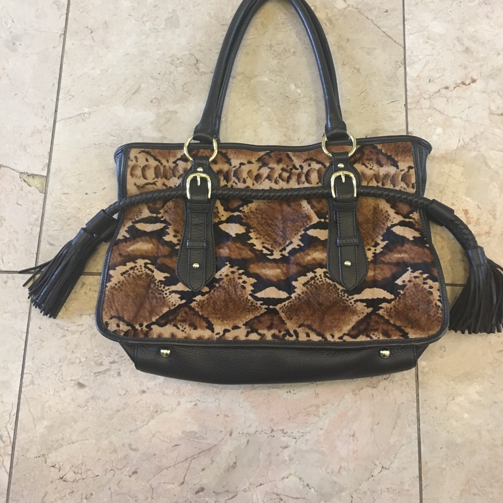 Like new Real calf skin and leather brown bag🐶💋