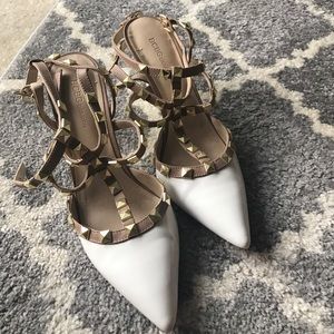 White/tan studded heels