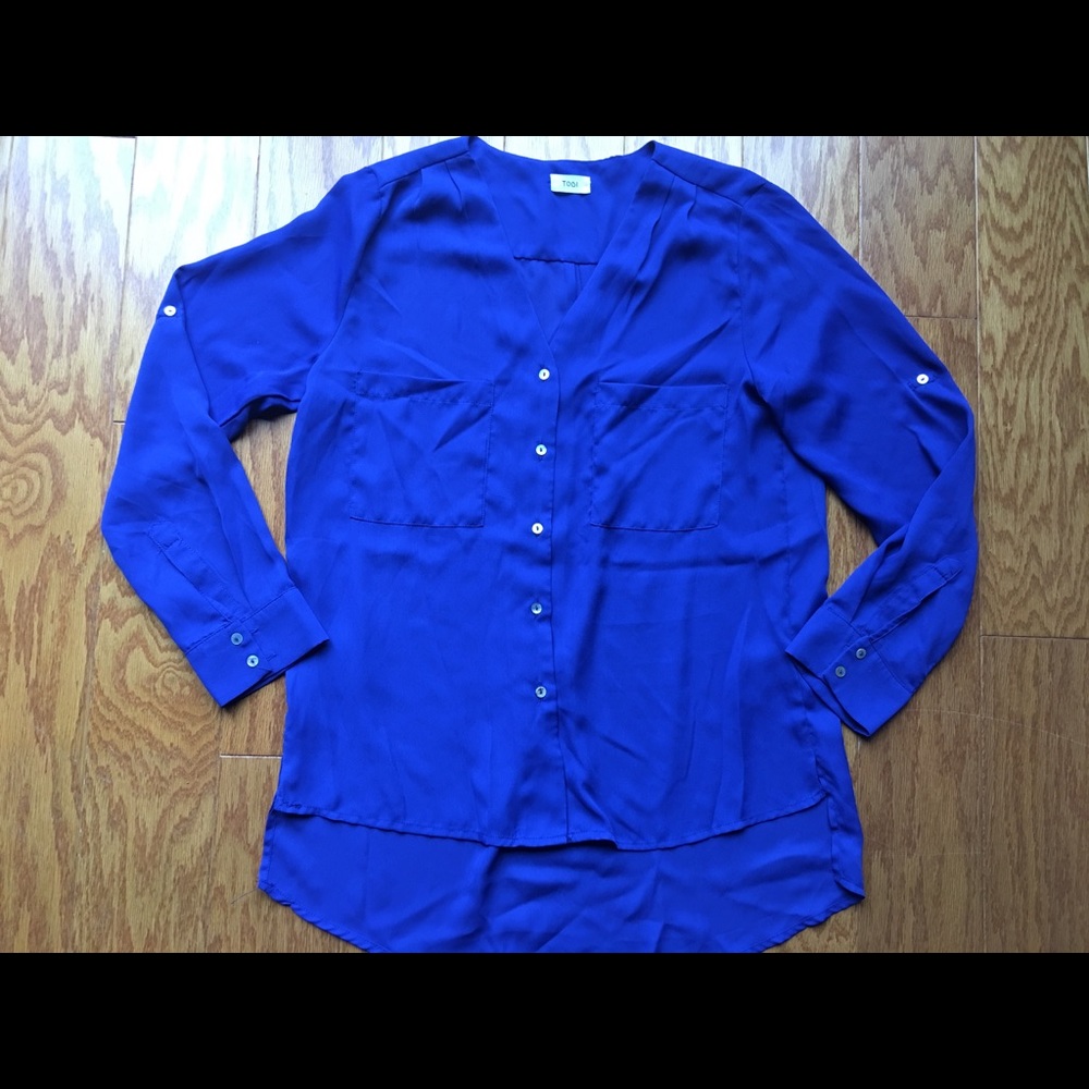 NWOT blue chiffon button down blouse