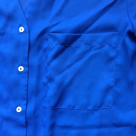 NWOT blue chiffon button down blouse - Picture 2 of 4