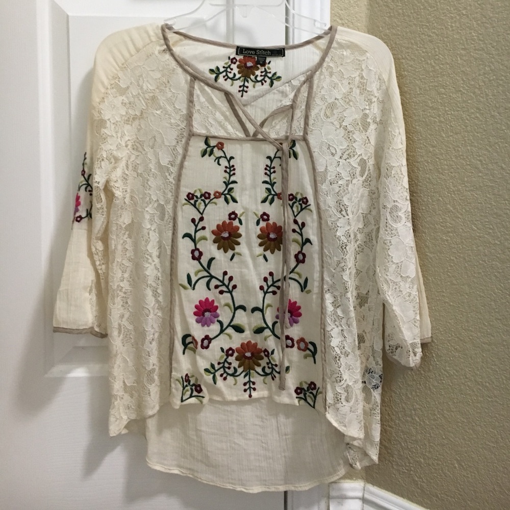 Love Stitch Embroidered Lace Top