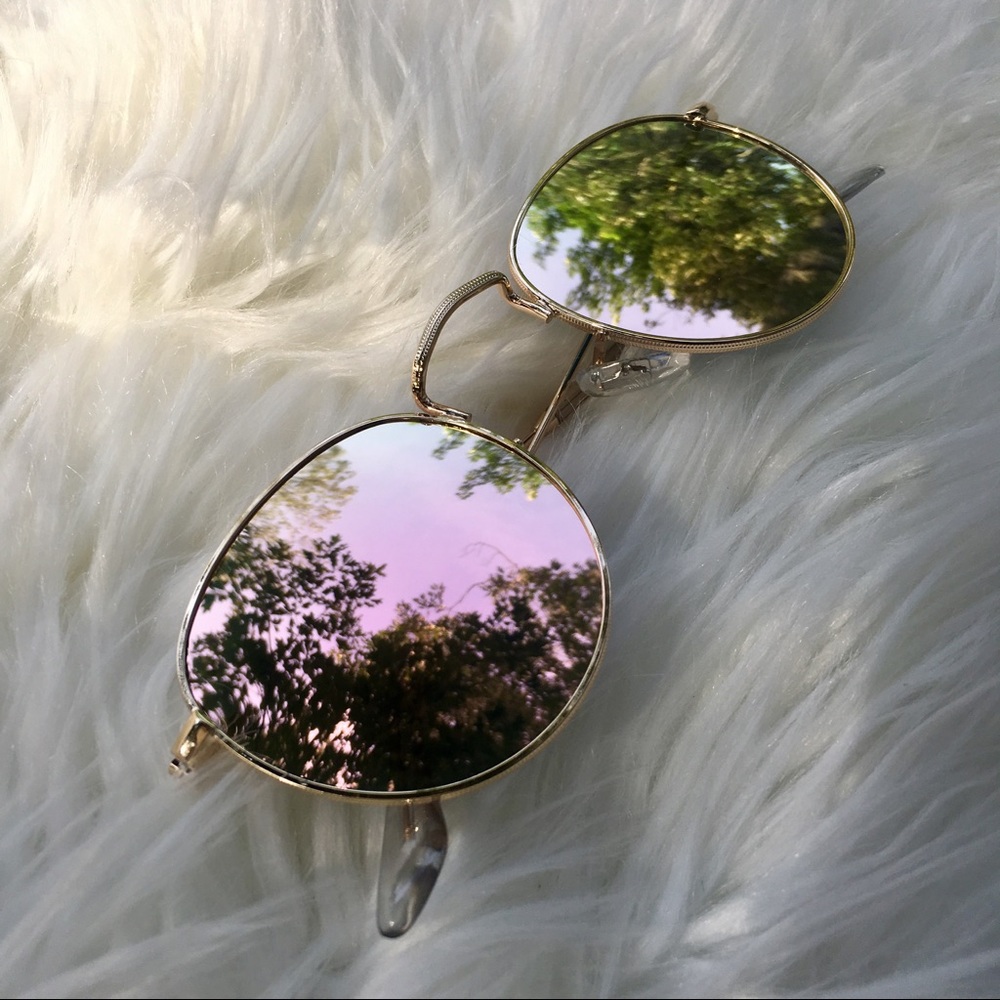 2/$14 Rose Gold Pink Mirrored Round Sunglasses - Picture 3 of 4